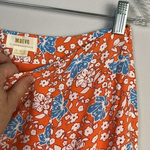 Anthropologie Maeve The Lille Side Slit Midi Skirt Size 6 Lined Orange Viscose - Picture 10 of 16